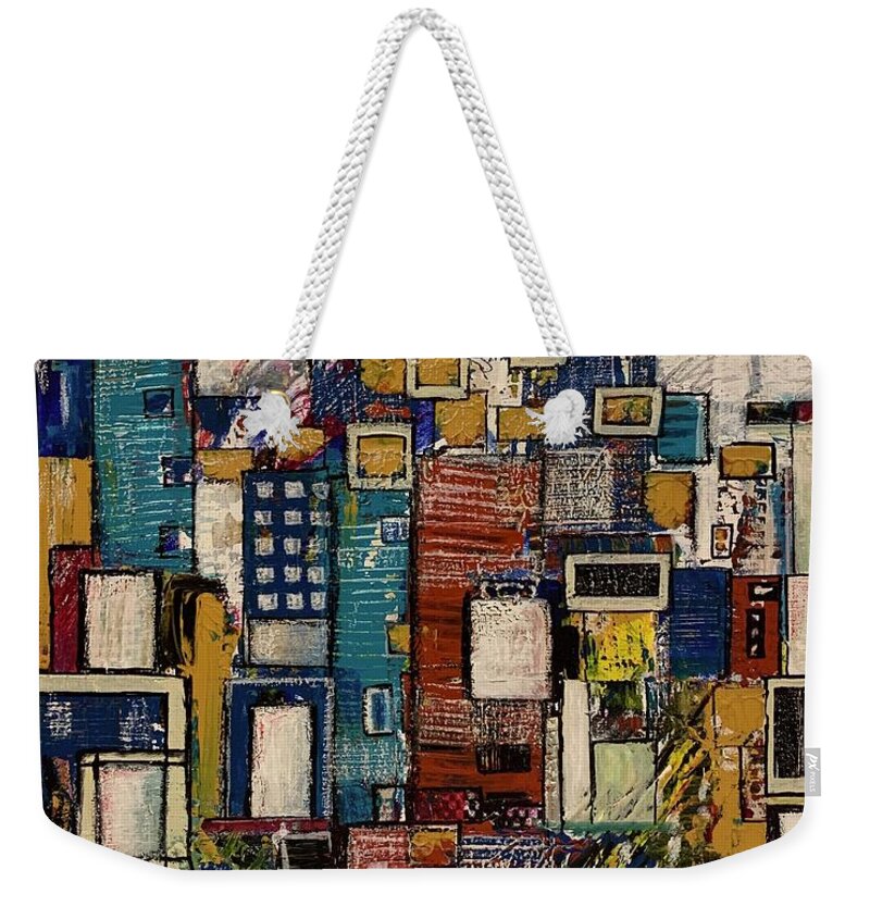 Cityscape Weekender Tote Bag featuring the painting Windows and Doors #1 by Raji Musinipally