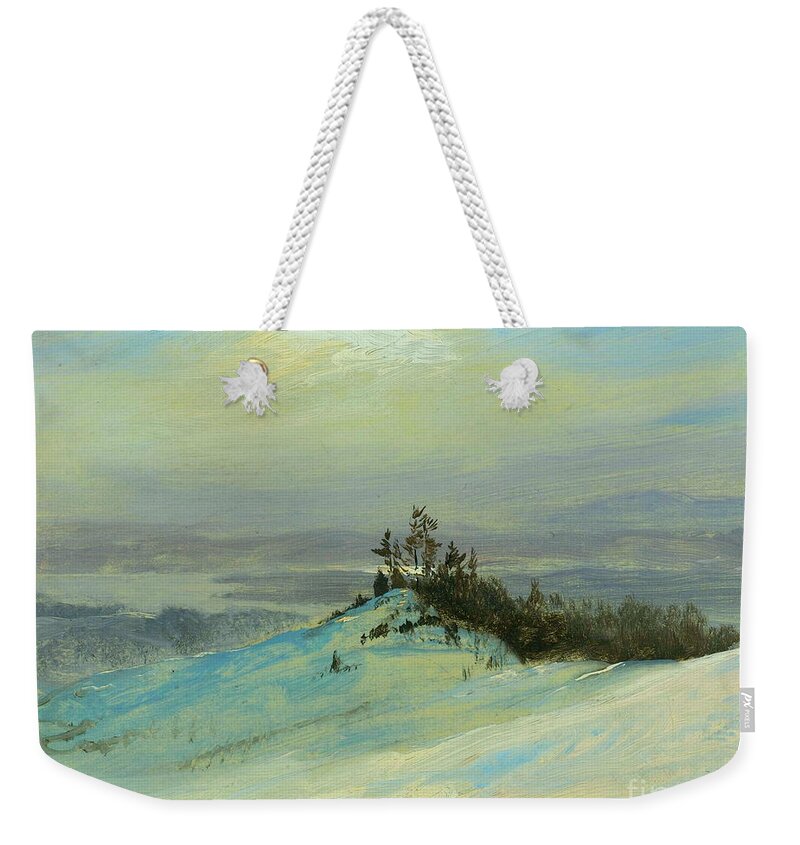 Winter On The Hudson River Near Catskill Weekender Tote Bag featuring the painting Winter on the Hudson River near Catskill, New York #1 by Frederic Edwin Church