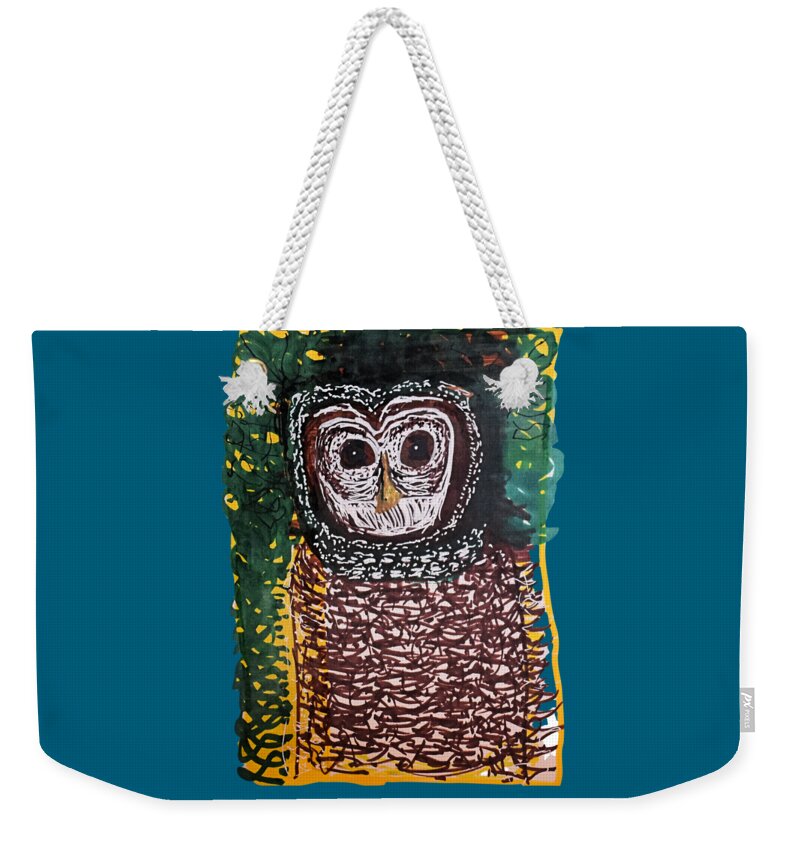 Colorado Weekender Tote Bag featuring the drawing Wood Owl #1 by Pam O'Mara