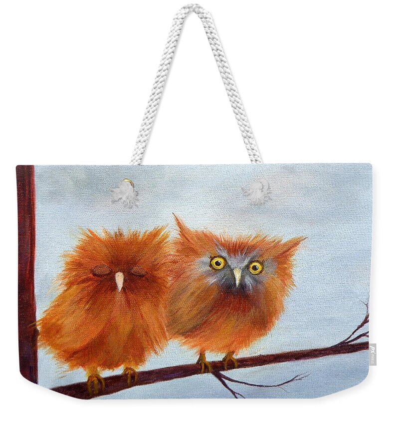 Baby Owls Weekender Tote Bag featuring the painting ZzzzWhat? by Deborah Naves