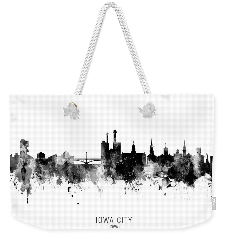 Iowa City Weekender Tote Bag featuring the digital art Iowa City Iowa Skyline #10 by Michael Tompsett