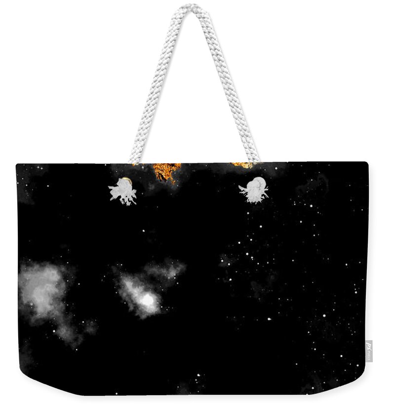 Holyrockarts Weekender Tote Bag featuring the mixed media 100 Starry Nebulas in Space Black and White Abstract Digital Painting 119 by Holy Rock Design