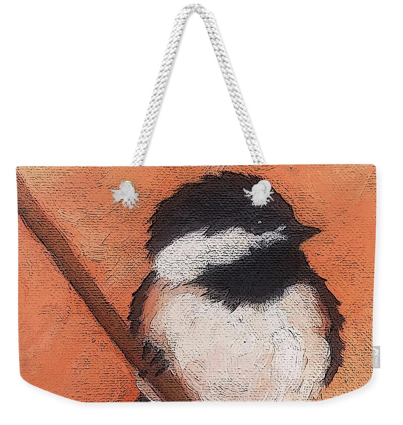 Bird Weekender Tote Bag featuring the painting 11 Chickadee by Victoria Page