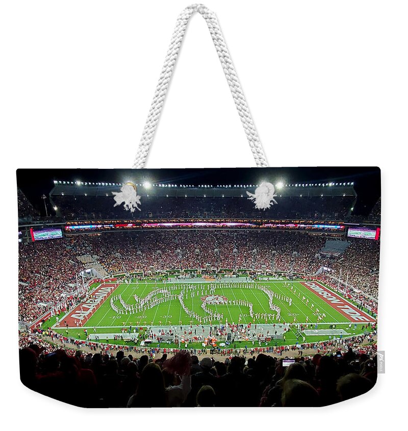 Gameday Weekender Tote Bag featuring the photograph Night Panorama Bryant-Denny Stadium by Kenny Glover