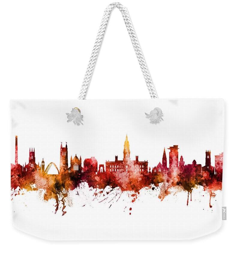 Bolton Weekender Tote Bag featuring the digital art Bolton England Skyline #12 by Michael Tompsett