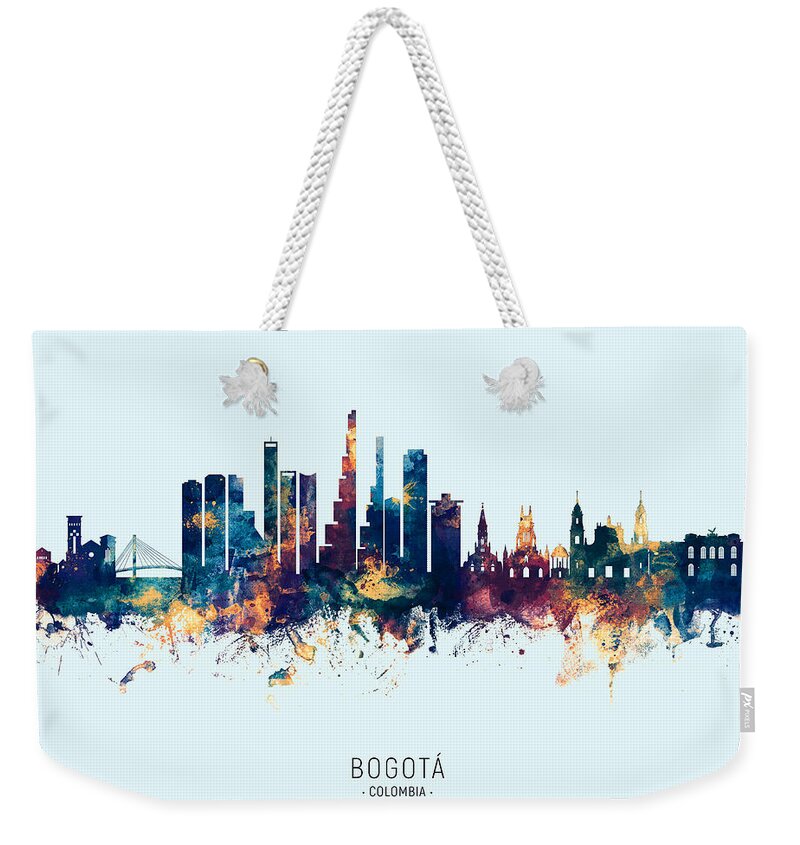 Bogotá Weekender Tote Bag featuring the digital art Bogota Colombia Skyline #13 by Michael Tompsett