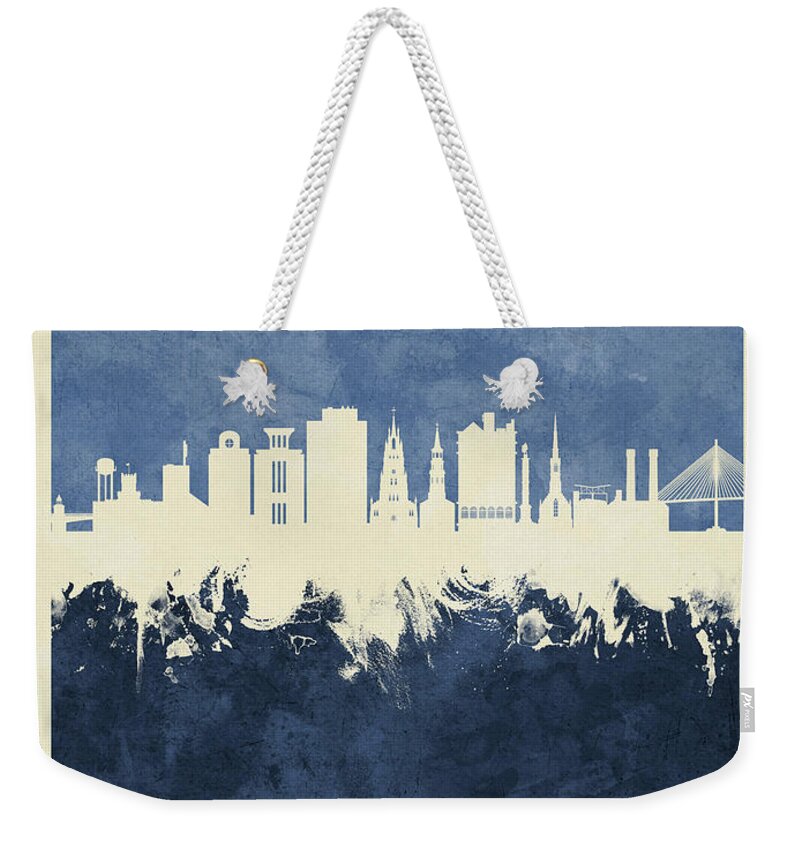 Charleston Weekender Tote Bag featuring the digital art Charleston South Carolina Skyline #15 by Michael Tompsett