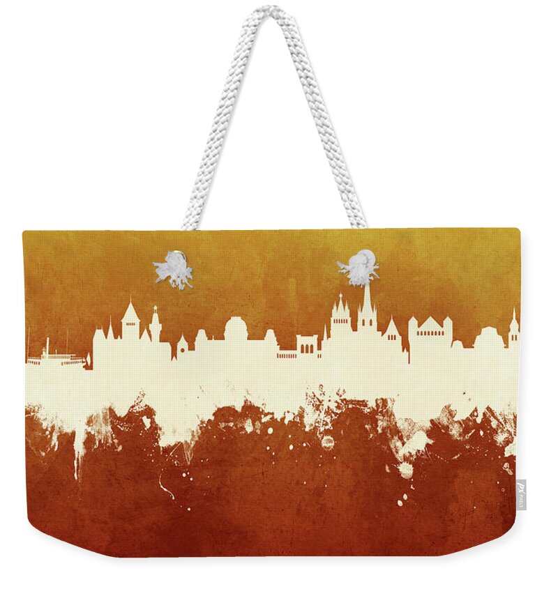 Lausanne Weekender Tote Bag featuring the digital art Lausanne Switzerland Skyline #15 by Michael Tompsett