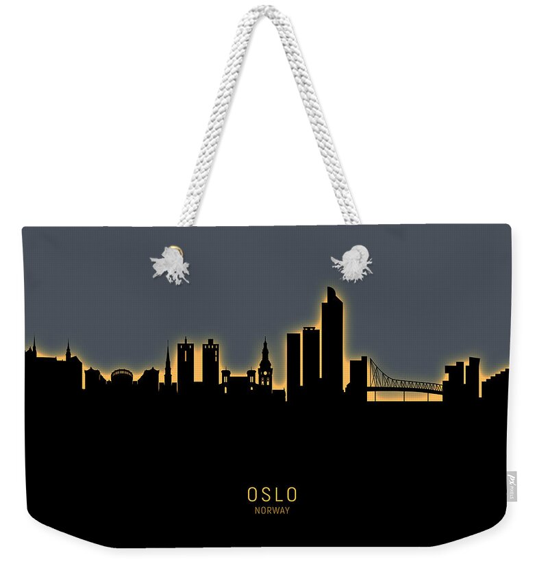 Oslo Weekender Tote Bag featuring the digital art Oslo Norway Skyline #16 by Michael Tompsett
