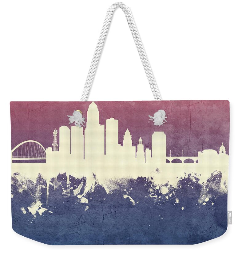Des Moines Weekender Tote Bag featuring the digital art Des Moines Iowa Skyline #17 by Michael Tompsett