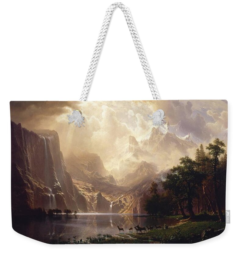 Sierra Weekender Tote Bag featuring the painting Among the Sierra Nevada California #4 by Albert Bierstadt
