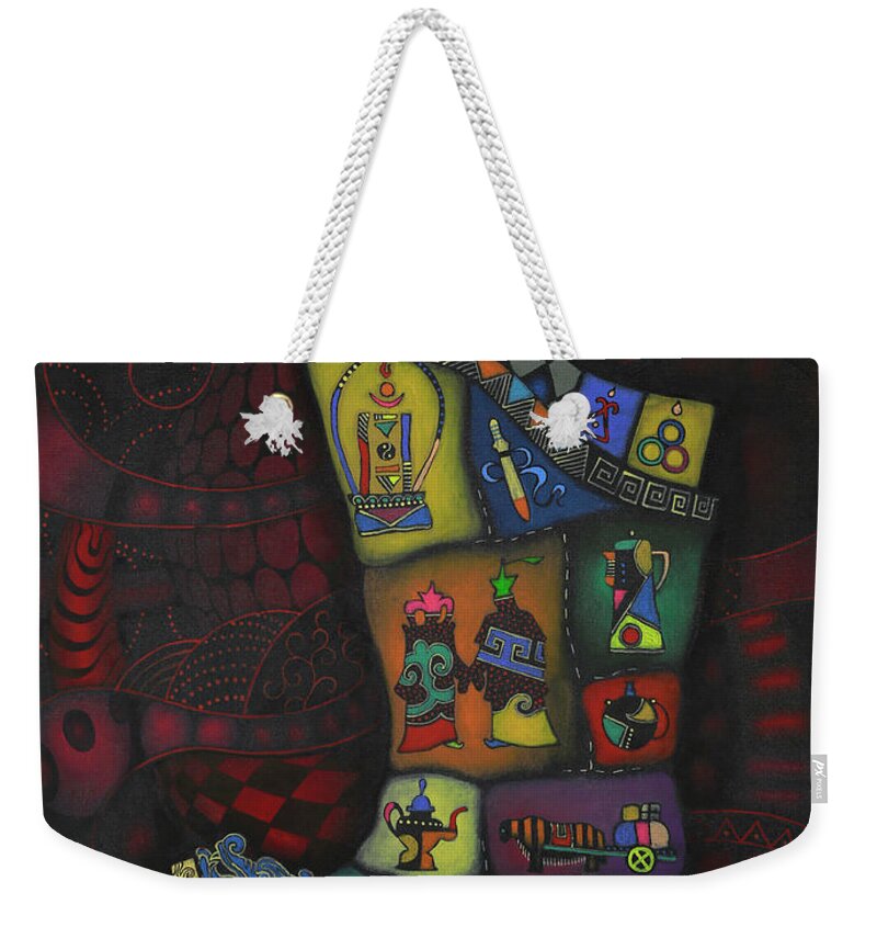 Oil On Canvas Weekender Tote Bag featuring the painting Nuudel part3 by Oilan Janatkhaan