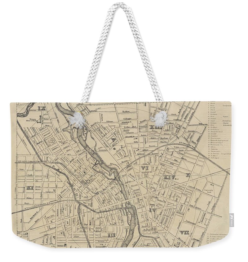Rochester Weekender Tote Bag featuring the photograph 1872 Rochester New York Historical Map Monroe County by Toby McGuire