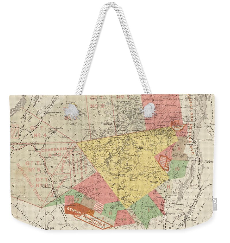 Adirondack Weekender Tote Bag featuring the photograph 1874 Historical Map of the Adirondacks Upstate New York in Color by Toby McGuire