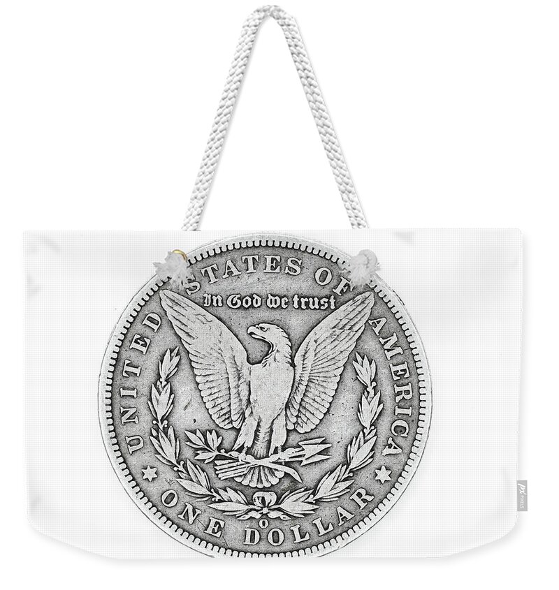 Coin Weekender Tote Bag featuring the photograph 1887 Morgan Dollar Reverse by Amelia Pearn