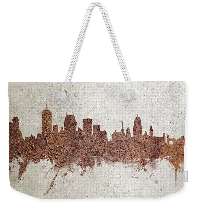 Quebec Weekender Tote Bag featuring the digital art Quebec Canada Skyline #19 by Michael Tompsett