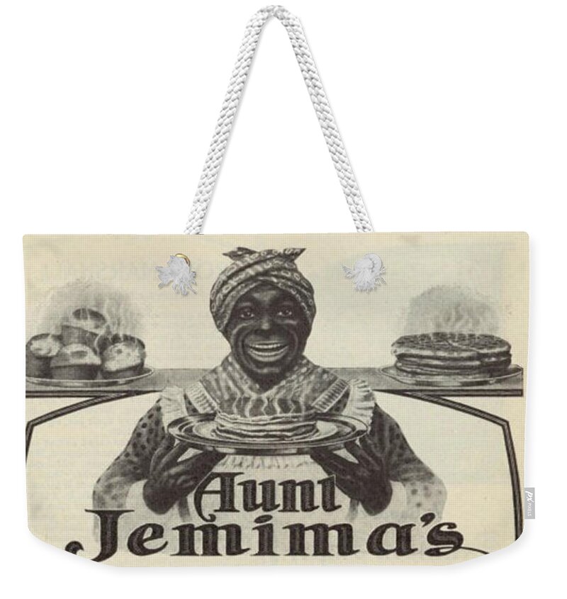 Black Americana Weekender Tote Bag featuring the digital art 1910 Aunt Jemima Pancake Flour Ad by Kim Kent