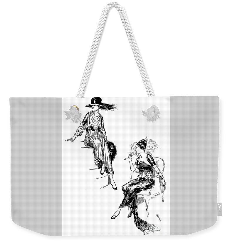 1918 Fashion Weekender Tote Bag featuring the mixed media 1918 Elegant Women Dresses, Women Fashion Designs by Zalman Latzkovich