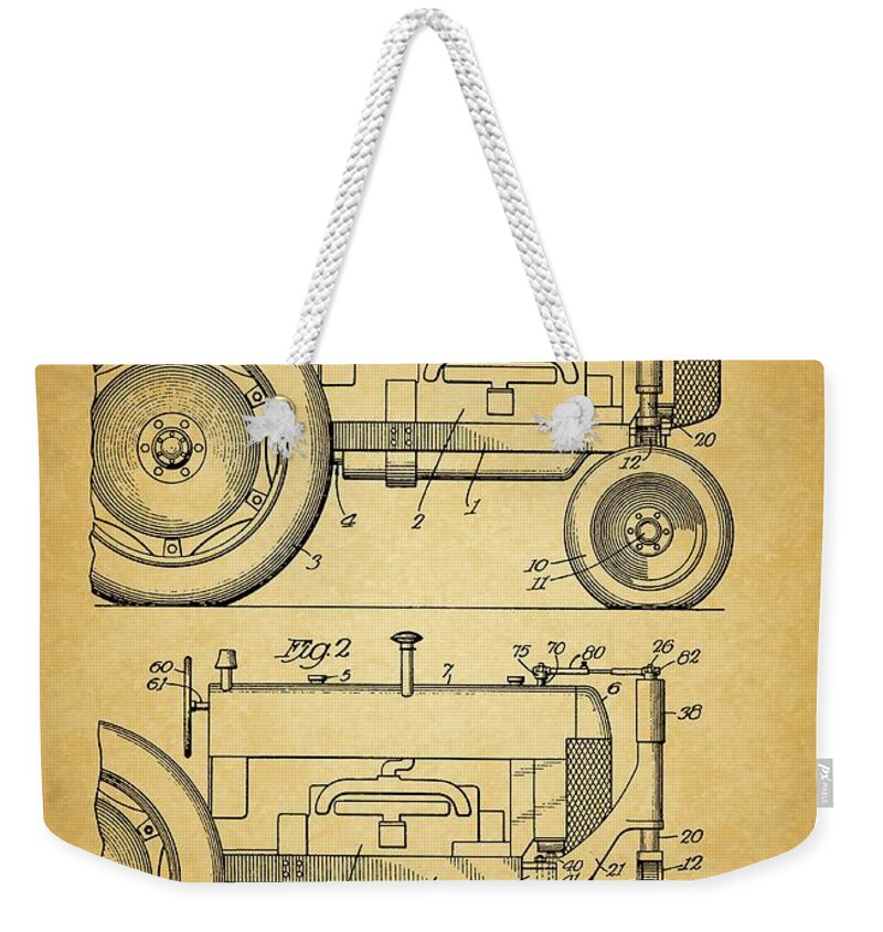 1940 Tractor Patent Drawing Weekender Tote Bag featuring the drawing 1940 Tractor Patent Drawing by Dan Sproul