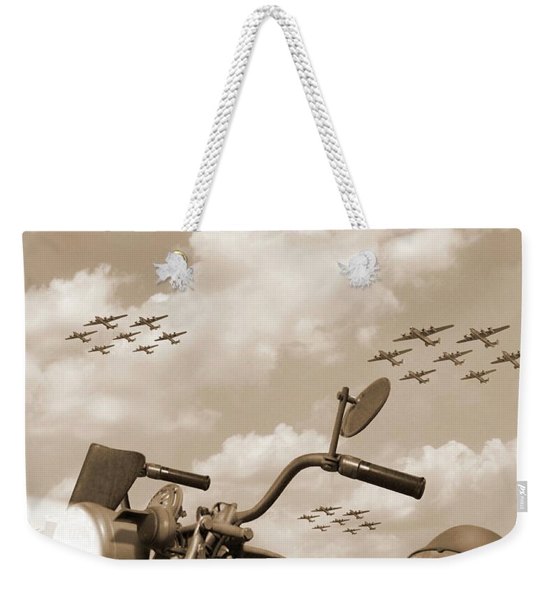 Warbirds Weekender Tote Bag featuring the photograph 1943 WFC with B - 24 Liberators V by Mike McGlothlen