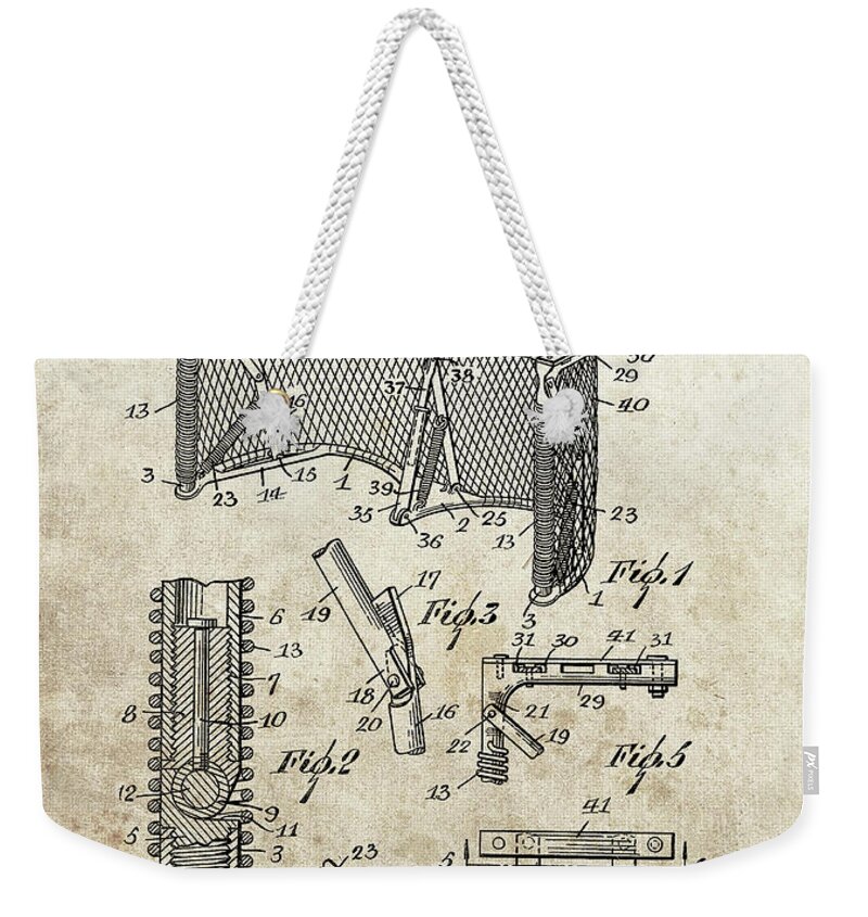 1948 Hockey Goal Patent Weekender Tote Bag featuring the drawing 1948 Hockey Goal Patent by Dan Sproul
