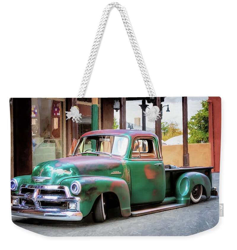 Lowriders Weekender Tote Bag featuring the photograph 1954 Chevy 3100 Lowrider Truck - Santa Fe by Susan Rissi Tregoning