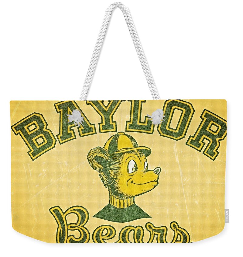  Weekender Tote Bag featuring the mixed media 1955 Baylor Bear Cartoon Art by Row One Brand