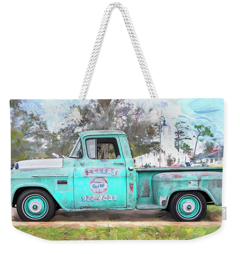 1956 Chevrolet 3100 Stepside Pickup Truck Weekender Tote Bag featuring the photograph 1956 Blue Chevrolet 3100 Stepside Pickup Truck X108 by Rich Franco