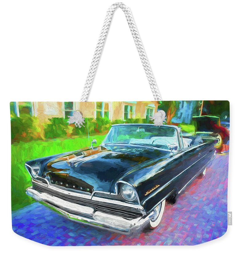 1956 Lincoln Premiere Convertible Weekender Tote Bag featuring the photograph 1956 Lincoln Premiere Convertible 126 by Rich Franco