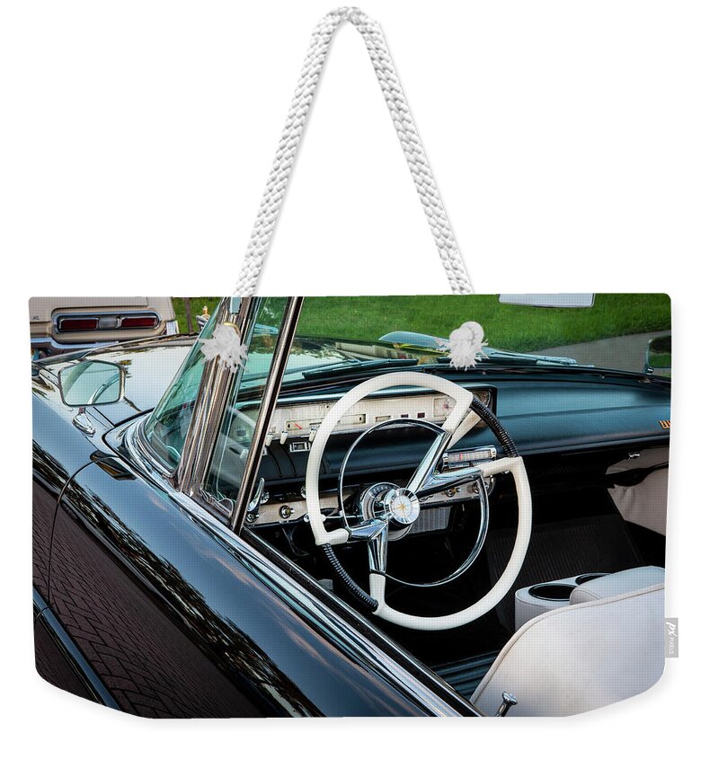 1956 Lincoln Premiere Convertible Weekender Tote Bag featuring the photograph 1956 Lincoln Premiere Convertible 125 by Rich Franco