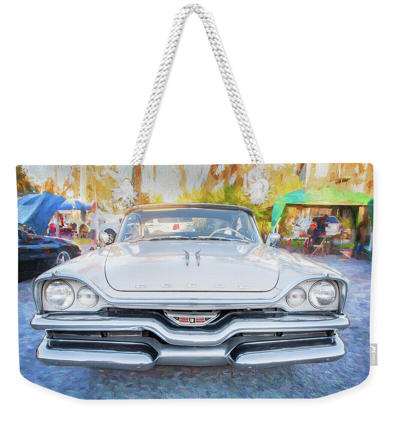 1957 Dodge Coronet Lancer 2 Door Coupe Weekender Tote Bag featuring the photograph 1957 Dodge Coronet Lancer 2 Door Coupe X122 by Rich Franco