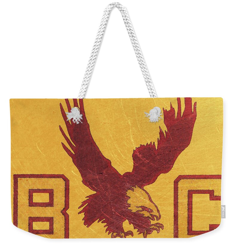 Boston College Weekender Tote Bag featuring the mixed media 1960's Boston College Eagle by Row One Brand