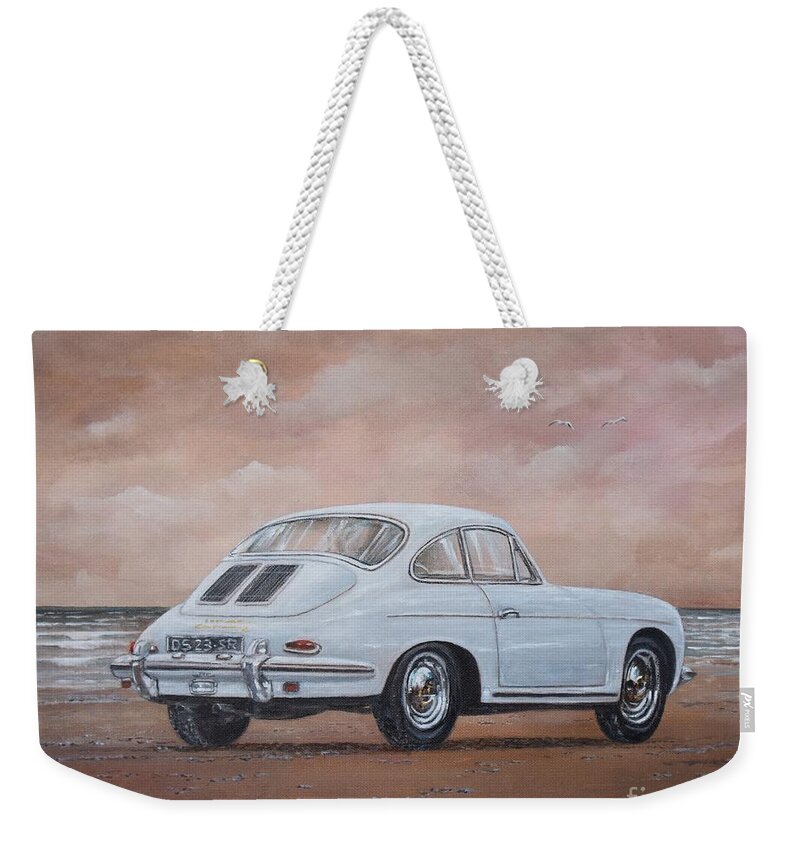 Pporsche Carrera Weekender Tote Bag featuring the painting 1962 Porsche 356 carrera 2 by Sinisa Saratlic
