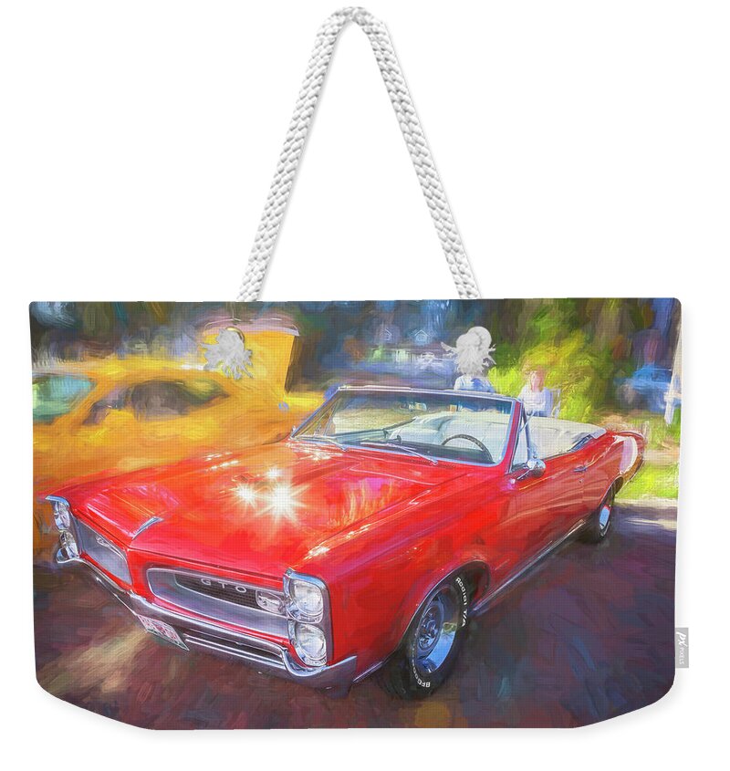 1966 Pontiac Gto Weekender Tote Bag featuring the photograph 1966 Red Pontiac GTO X102 #1966 by Rich Franco
