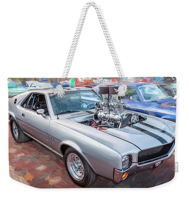 1968 Silver Amc Amx Weekender Tote Bag featuring the photograph 1968 Silver AMC AMX X103 by Rich Franco