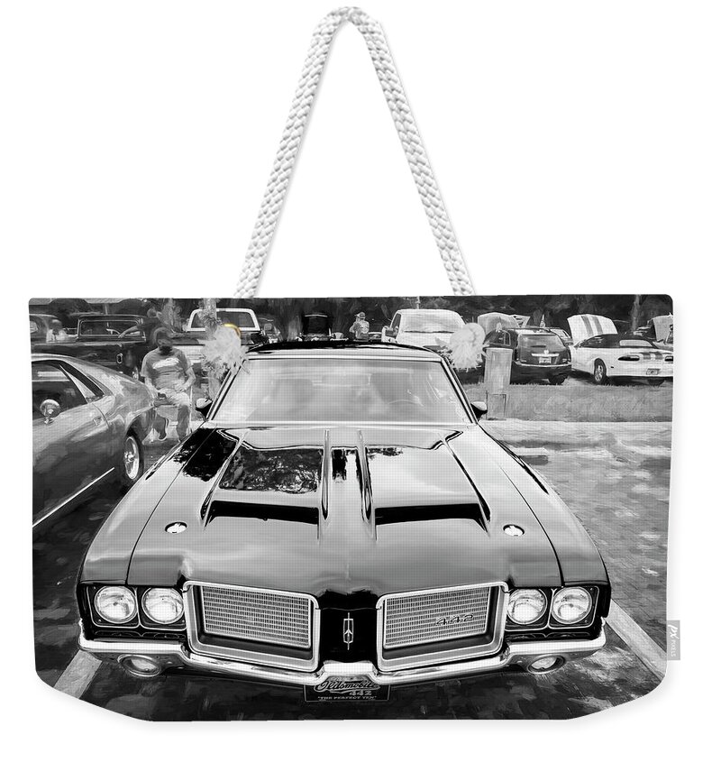 Red 1971 Oldsmobile 442 W30 Weekender Tote Bag featuring the photograph 1971 Red Oldsmobile 442 W30 X127 by Rich Franco