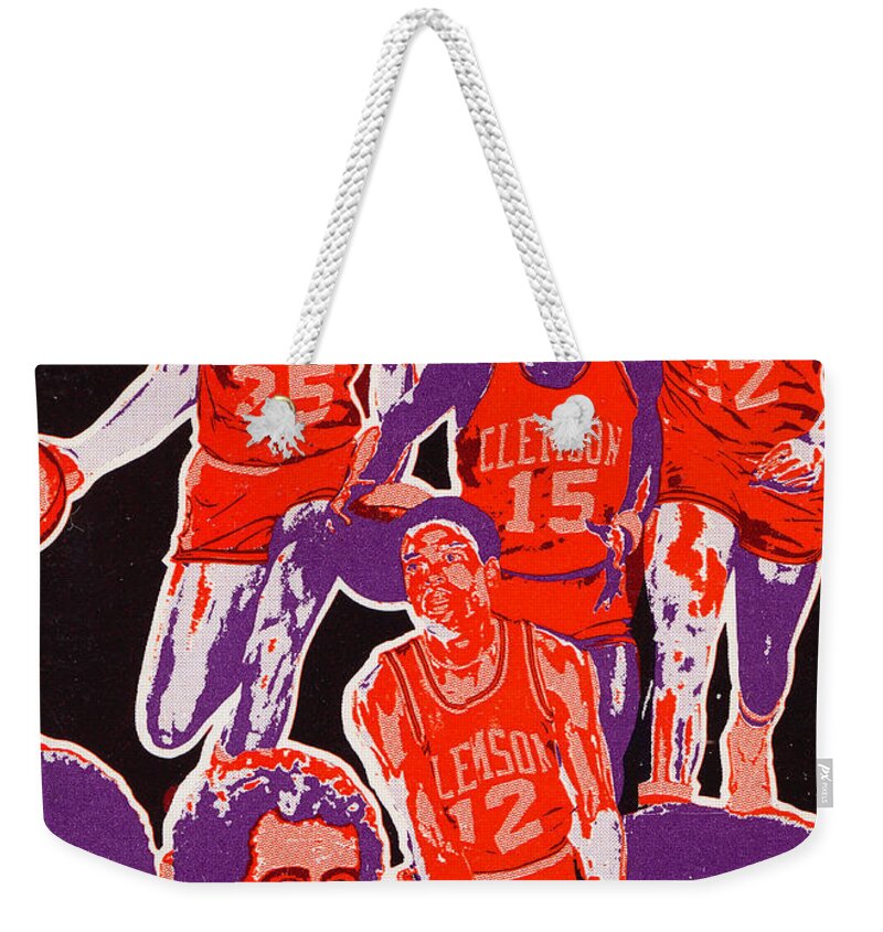 Clemson Basketball Weekender Tote Bag featuring the mixed media 1978 Clemson Basketball Art by Row One Brand