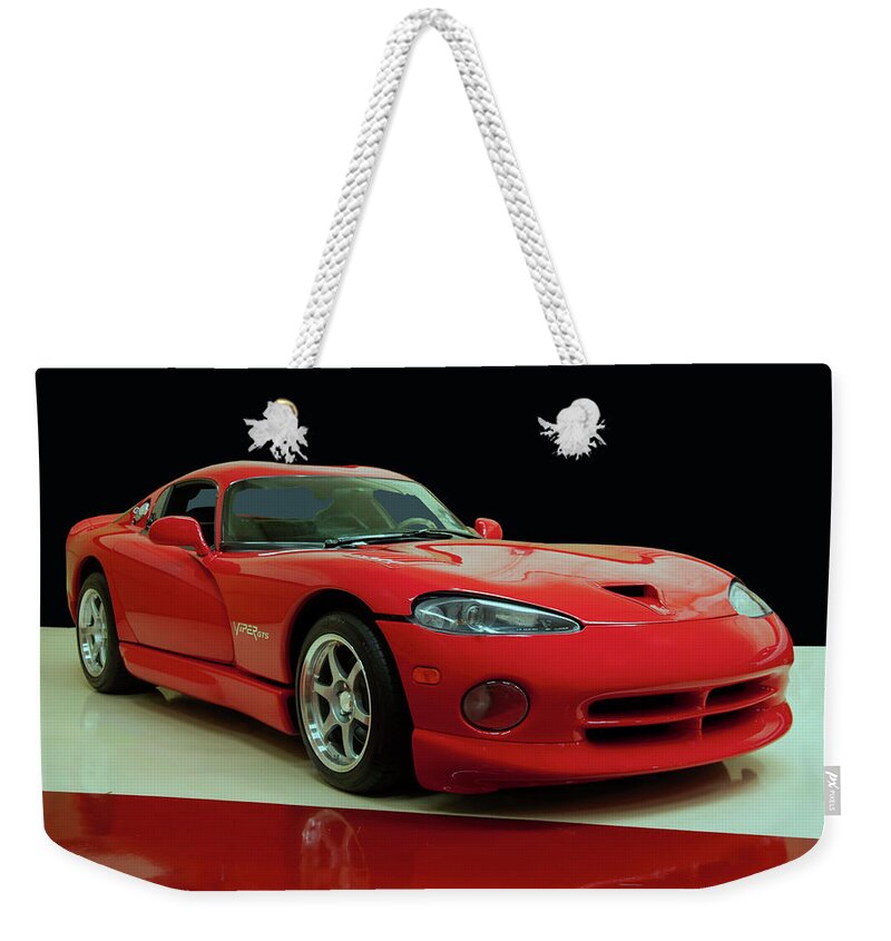 1997 Weekender Tote Bag featuring the photograph 1997 Dodge Viper GTS Red by Flees Photos