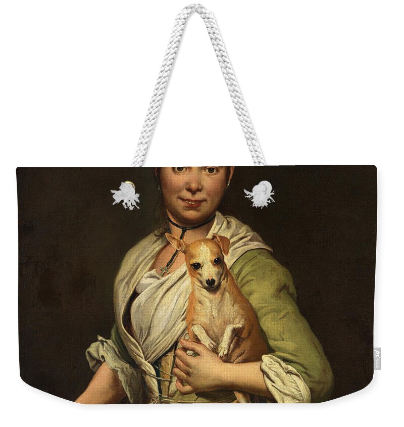 Giacomo Ceruti Weekender Tote Bag featuring the painting A Woman with a Dog #3 by Giacomo Ceruti