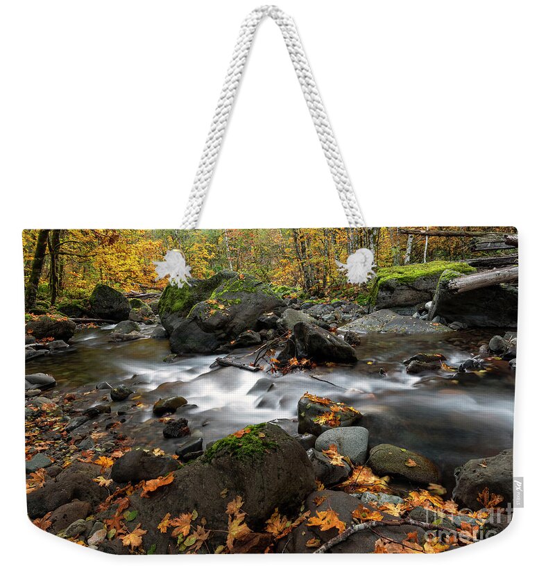 Skate Creek Weekender Tote Bag featuring the photograph Around the Bend #2 by Michael Dawson