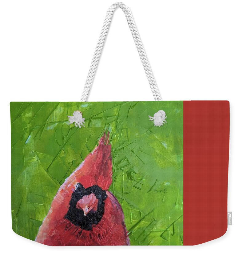 Cardinal Weekender Tote Bag featuring the painting Cardinal #3 by Lisa Dionne