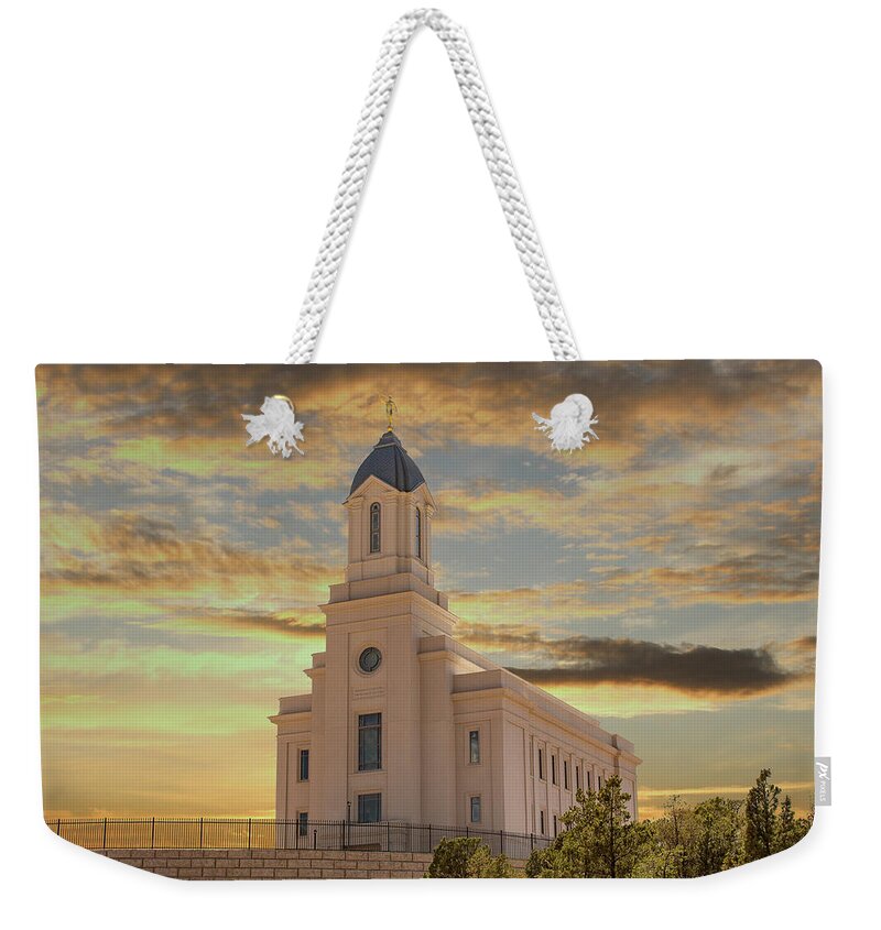 Trees Weekender Tote Bag featuring the photograph Cedar City Temple #2 by K Bradley Washburn
