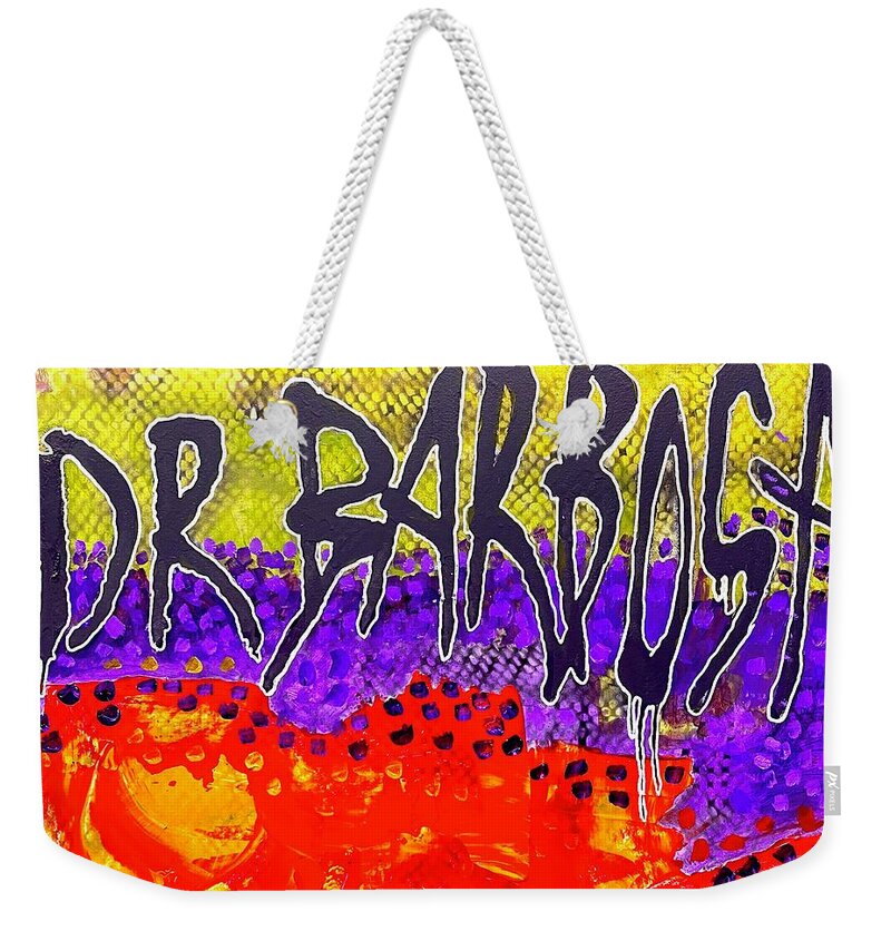 Dr Barbosa Weekender Tote Bag featuring the painting Monkey man awake now by Neal Barbosa