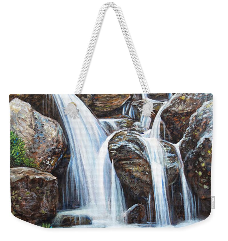Waterfall Weekender Tote Bag featuring the painting Flowing by Aaron Spong