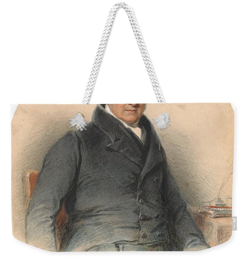 Henry Calvert Weekender Tote Bag featuring the painting Henry Calvert, 1798 to 1869, Portrait of Thomas Cholmondeley, first Lord Delamere, on His Hunter ,st #2 by MotionAge Designs