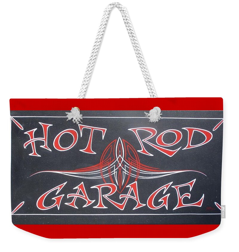 Rocket 88 Weekender Tote Bag featuring the painting Hot Rod Garage #2 by Alan Johnson