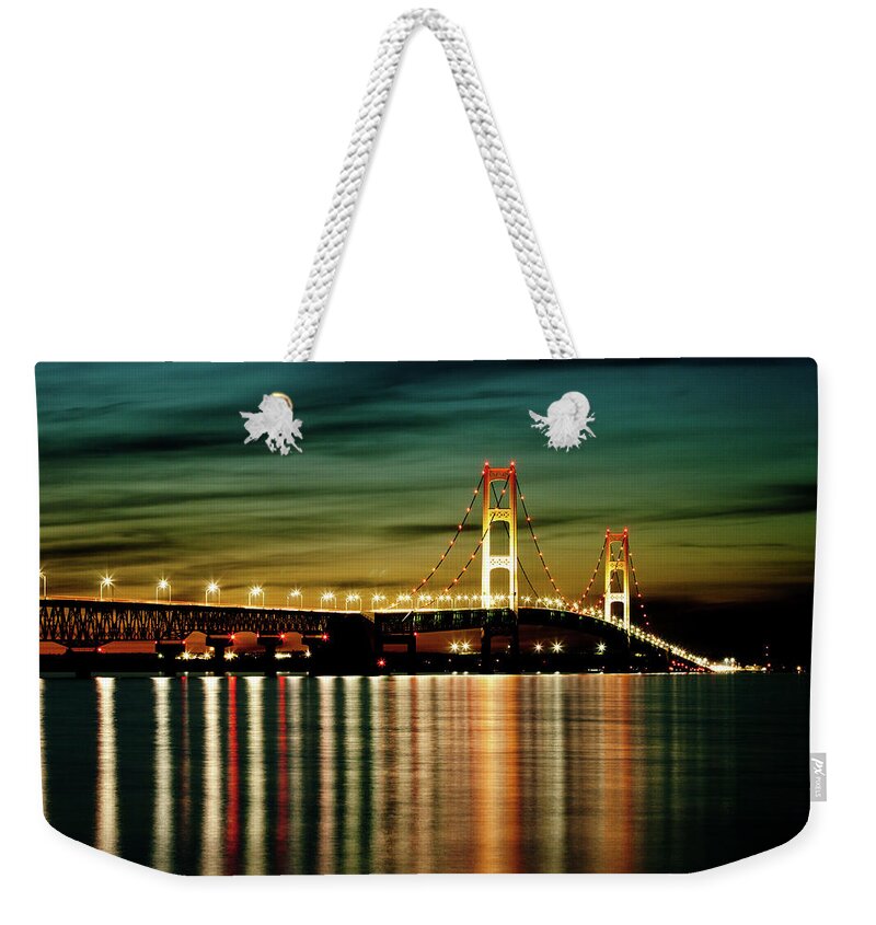Bridge Weekender Tote Bag featuring the photograph Mackinac Bridge in the Evening Light #2 by Rich S