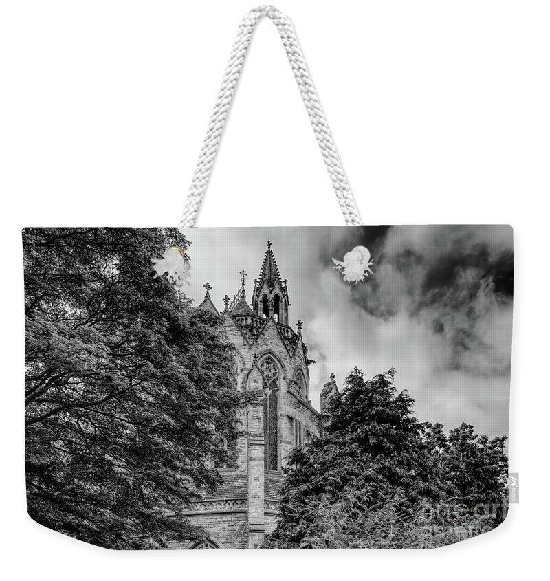 Monochrome Weekender Tote Bag featuring the photograph Monochrome of The Church of the Holy Name of Jesus on Oxford Road, Manchester, England. #2 by Pics By Tony