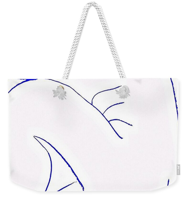 Nude Weekender Tote Bag featuring the drawing NUDE in BLUE #2 by VIVA Anderson