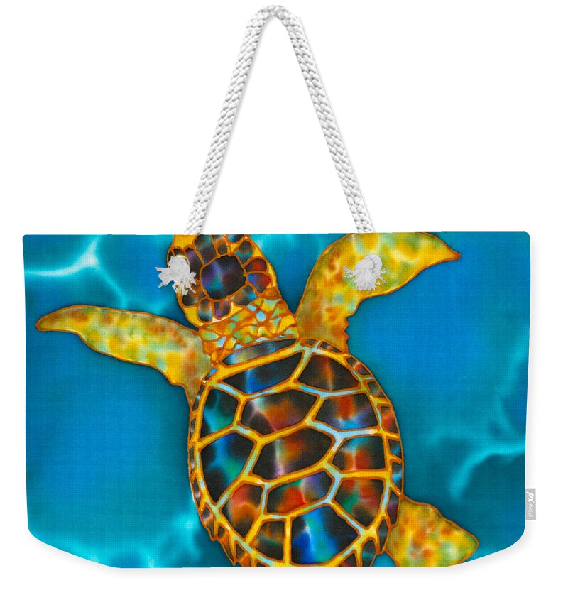 Sea Turtle Weekender Tote Bag featuring the painting Opal Sea Turtle #1 by Daniel Jean-Baptiste